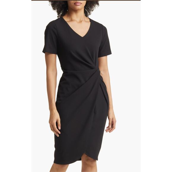 TAHARI ASL Blue Stretch Crepe Side Knot Short Sleeve Knee-Length Dress // 8 - Picture 11 of 12